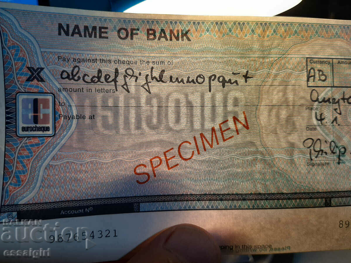 EUROPE MONEY CHECK SPECIMEN, SAMPLE UNC - 5
