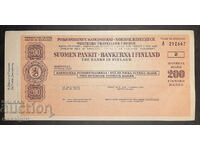 FINLANDA TRAVELER'S CHECK 200 MARC 1950-1990 NEUTILIZAT