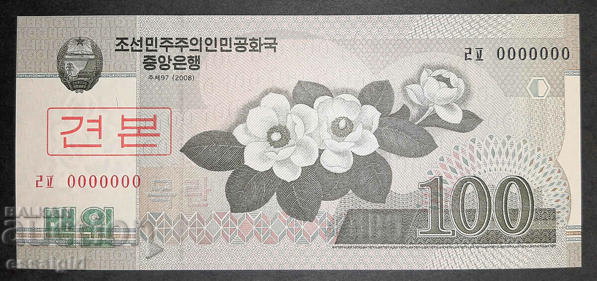 NORTH KOREA 100 WON 2008 SPECIMEN UNC
