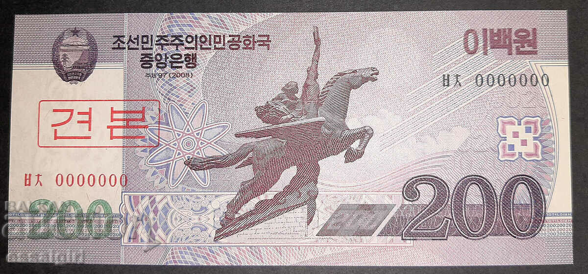 NORTH KOREA 200 WON 2008 SPECIMEN UNC