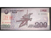 NORTH KOREA 200 WON 2008 SPECIMEN UNC