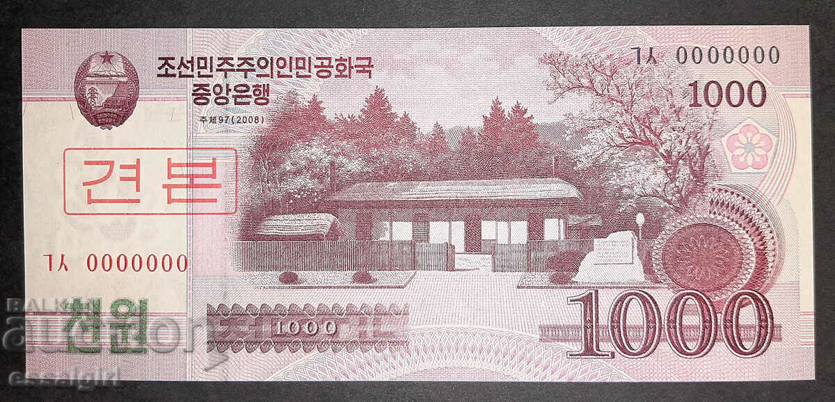 NORTH KOREA 1000 WON 2008 SPECIMEN UNC