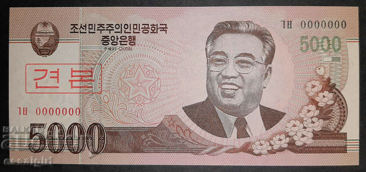 NORTH KOREA 5000 WON 2008 SPECIMEN UNC