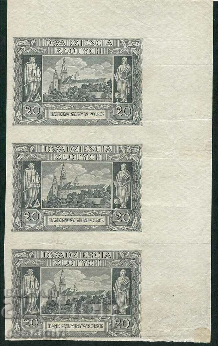 POLAND VSV 20 ZLOTS 1940 SAMPLE, SPECIMEN, UNCUT with price 1000.00 BGN | € 511.29 POLAND VSV 20 ZLOTS 1940 SAMPLE, SPECIMEN, UNCUT with price 1000.00 BGN | € 511.29
