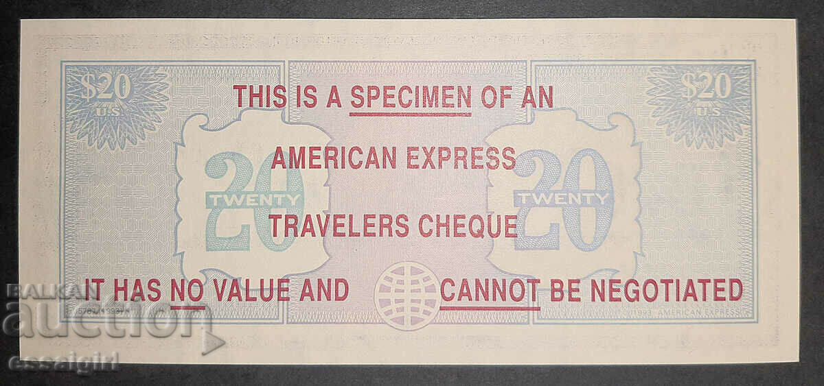 USA $20 P.CHEQUE AMEX SPECIMEN UNC with price 40.00 BGN | € 20.45 USA $20 P.CHEQUE AMEX SPECIMEN UNC with price 40.00 BGN | € 20.45