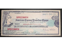 САЩ 20 ДОЛАРА П.ЧЕК AMEX SPECIMEN UNC