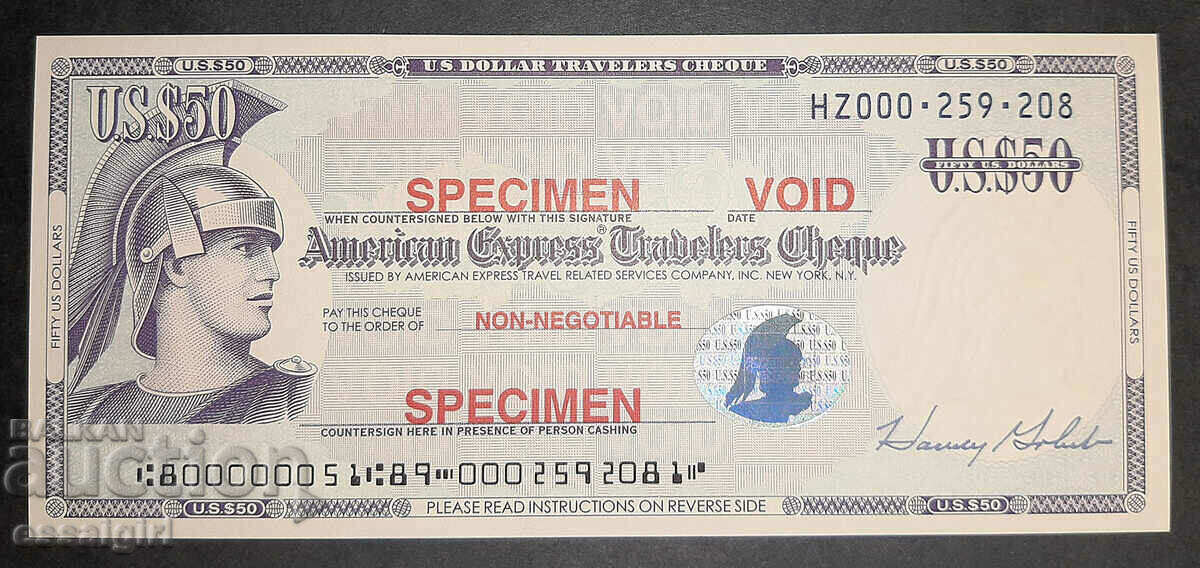 USA $50 P.CHEQUE AMEX SPECIMEN UNC (2)