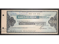 USA $250 P.CHEQUE BARCLAYS BANK UNC