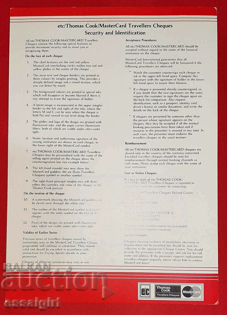 Auction USA $100 P.CHEQUE THOMAS COOK SPECIMEN Auction USA $100 P.CHEQUE THOMAS COOK SPECIMEN