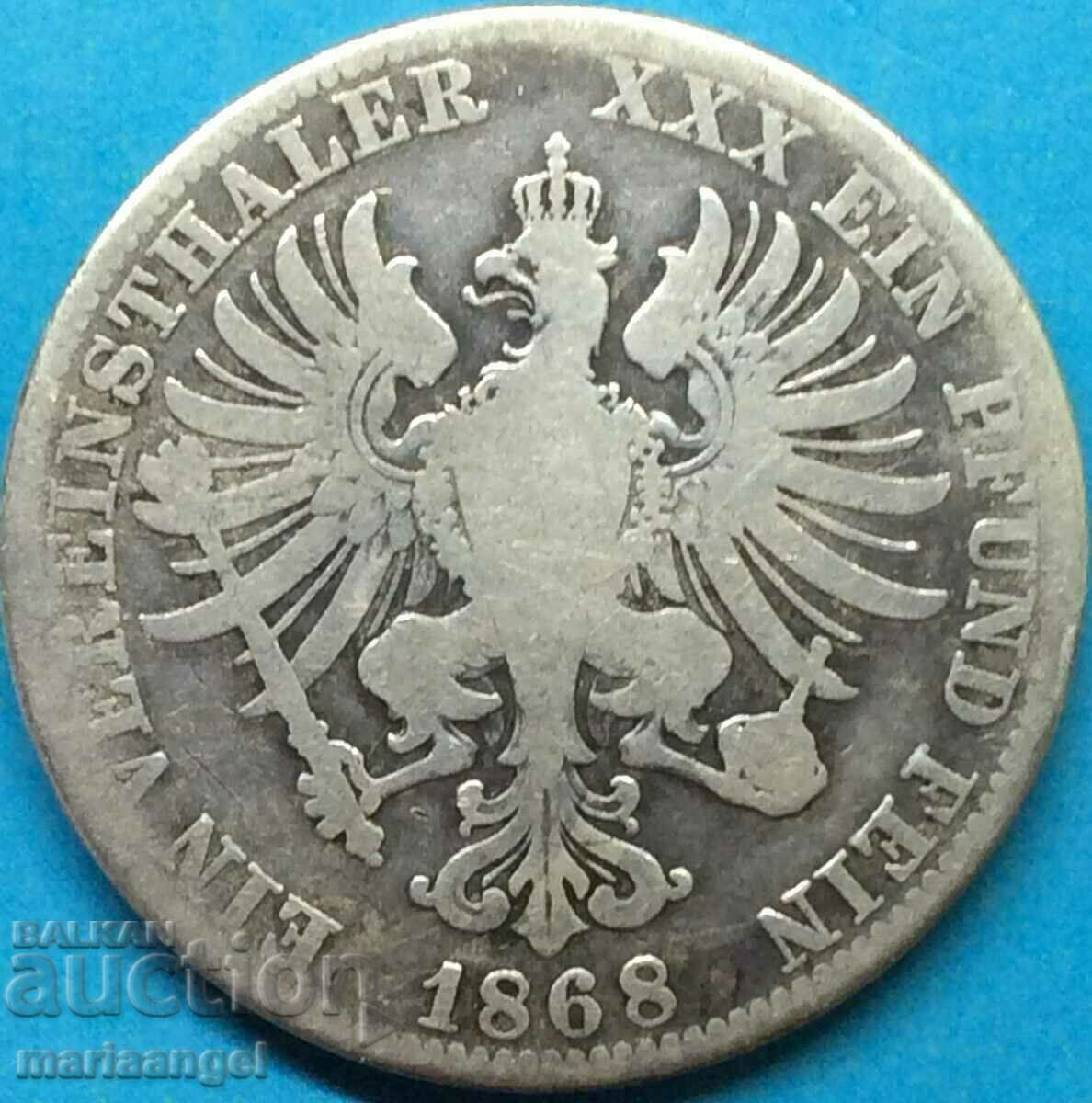 Прусия 1 Талер 1868 Германия Вилхелм сребро