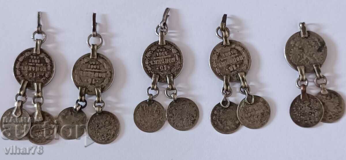 Delivery of Lot of five silver pendants made from coins Delivery of Lot of five silver pendants made from coins