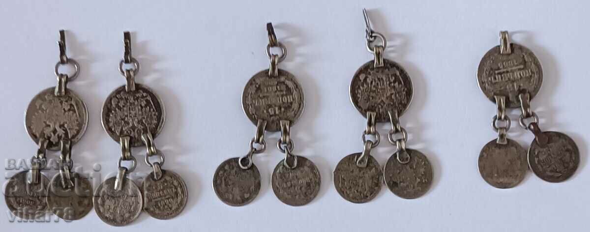 Lot of five silver pendants made from coins