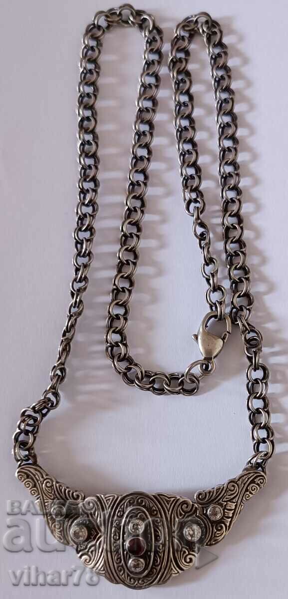 Auction Old Silver Necklace with Bohemian Garnet and Zirconia Auction Old Silver Necklace with Bohemian Garnet and Zirconia