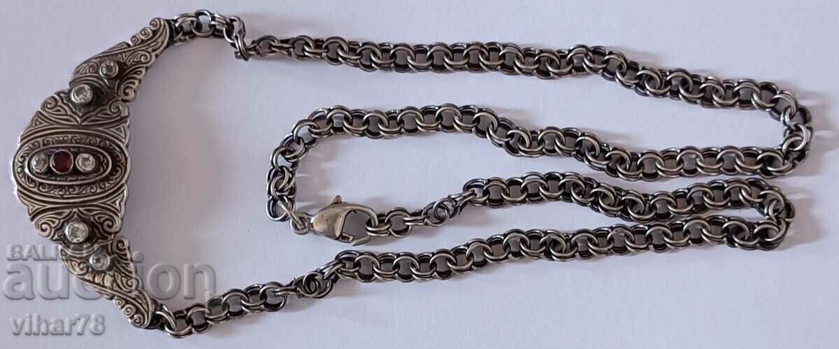 Old Silver Necklace with Bohemian Garnet and Zirconia - 5 Old Silver Necklace with Bohemian Garnet and Zirconia - 5