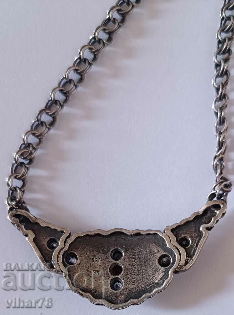 Old Silver Necklace with Bohemian Garnet and Zirconia - 7 Old Silver Necklace with Bohemian Garnet and Zirconia - 7