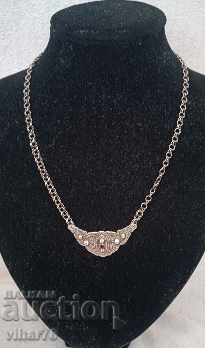 Old Silver Necklace with Bohemian Garnet and Zirconia