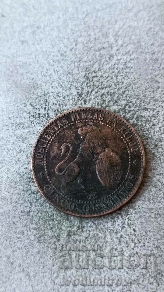 Spain 5 centesimo 1870