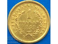 САЩ 1 долар 1853 Либерти Злато - RARE