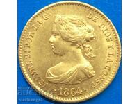 40 Reales 1864 Spain Gold Isabella II Madrid