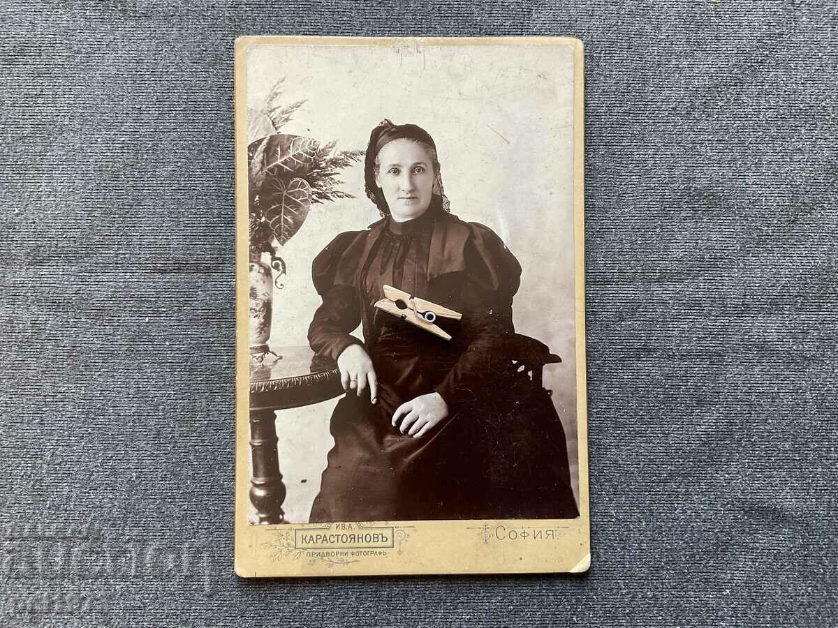 Стара снимка картон Ив. А. Карастоянов 1900 портрет жена