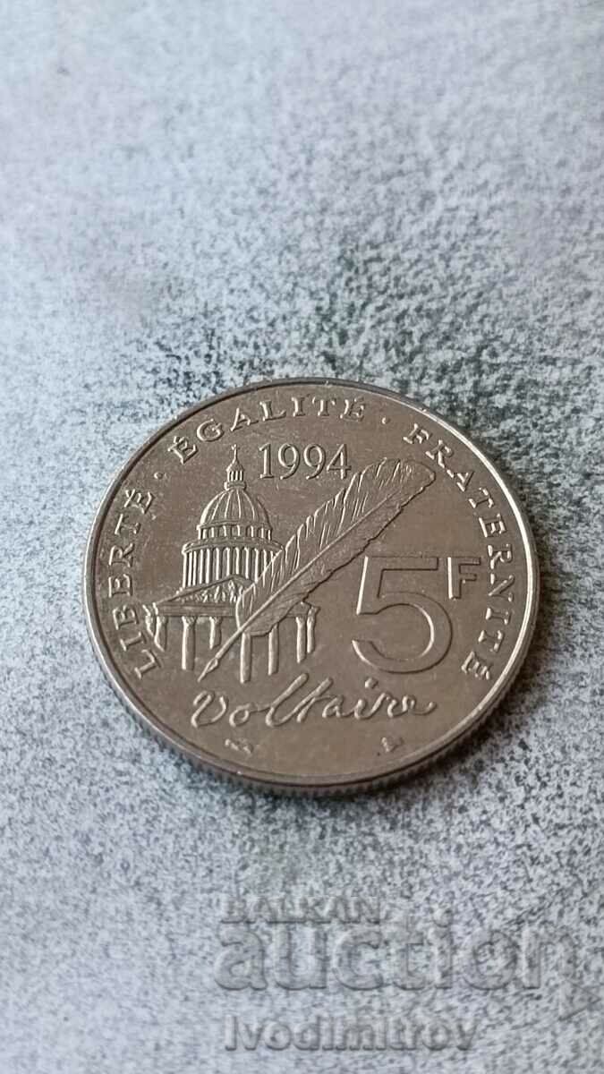 Франция 5 франка 1994 300 години от рождението на Волтер