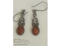 Silver Celtic motif earrings with amber - Silver Sterling 925