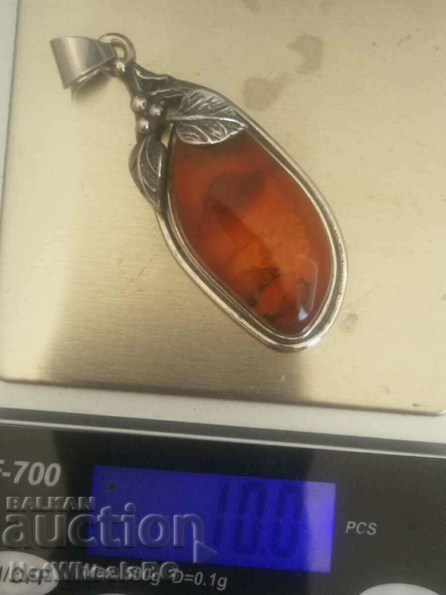 Silver pendant with amber - Silver Sterling 925