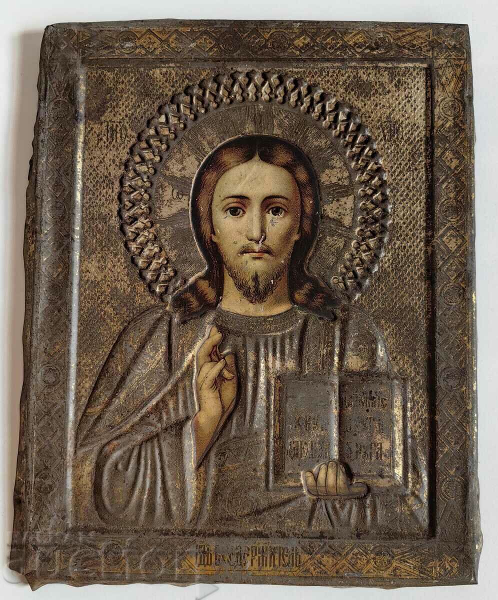 OLD METAL HARDWARE OF ICON LITHOGRAPH JESUS CHRIST