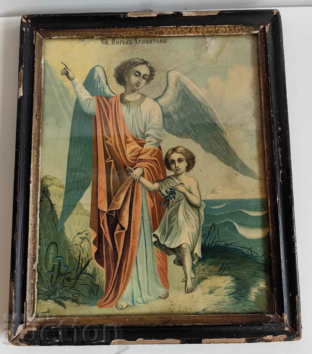 19TH CENTURY GUARDIAN ANGEL RELIGIOUS CHURCH LITHOGRAPH
