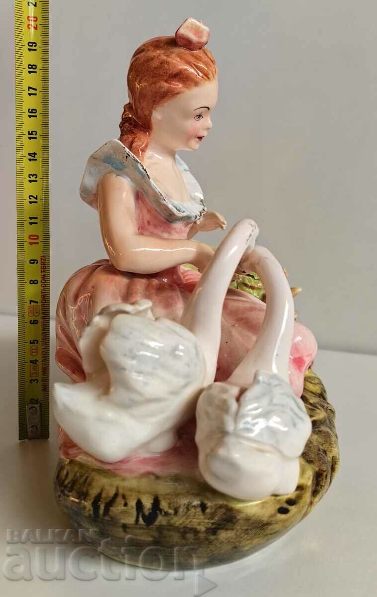 Auction PORCELAIN FIGURE STATUETTE SWAN COMPOSITION WOMAN Auction PORCELAIN FIGURE STATUETTE SWAN COMPOSITION WOMAN