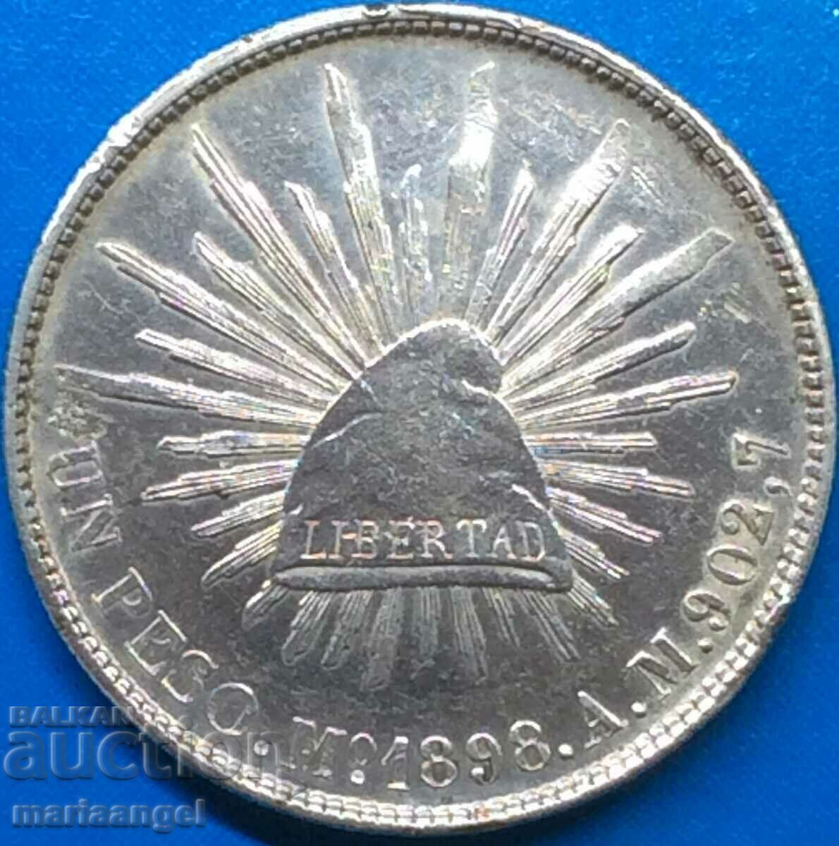 1898 1 peso Mexic 8 reale 25.95g 38mm argint