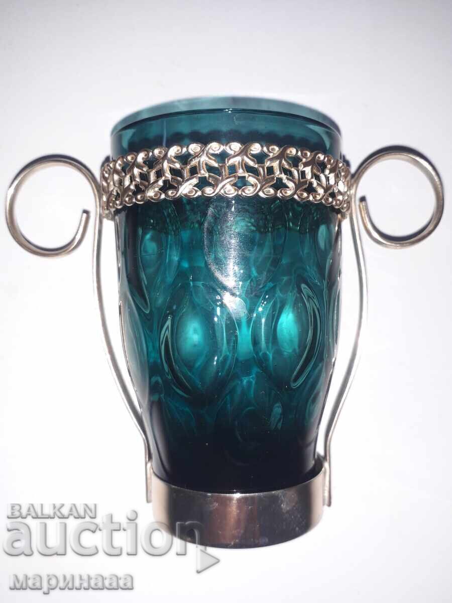 CANDLESTICK. GLASS, BRASS CANDLESTICK. GLASS, BRASS