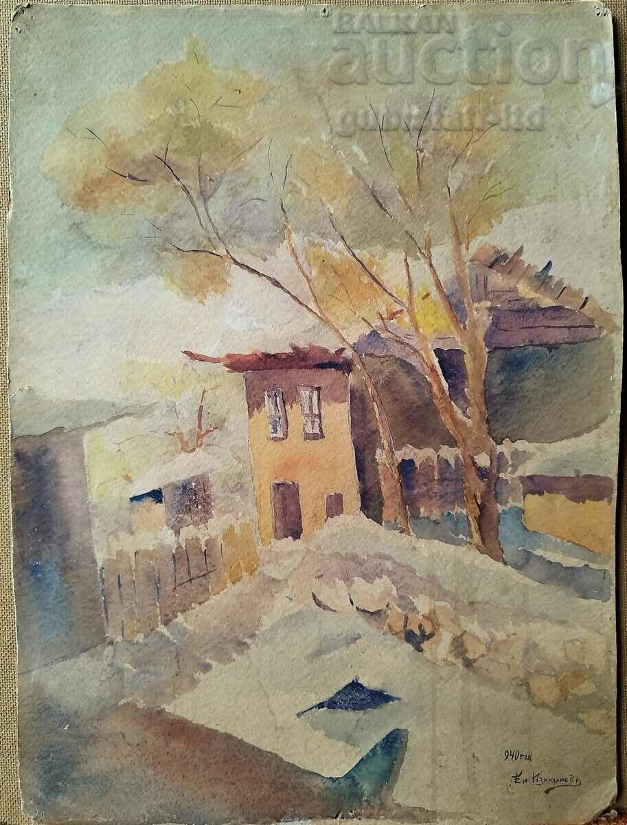 Painting, country house, art. Em. Izmirliev, 1940