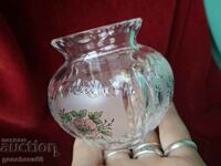 19th century old crystal vase with painted flowers