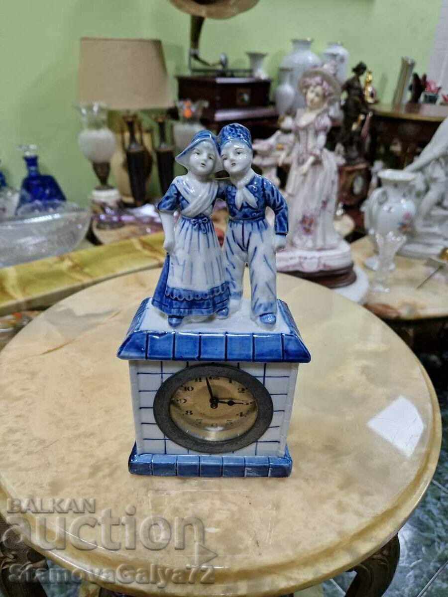 Auction  Collectible Dutch porcelain table mechanical clock