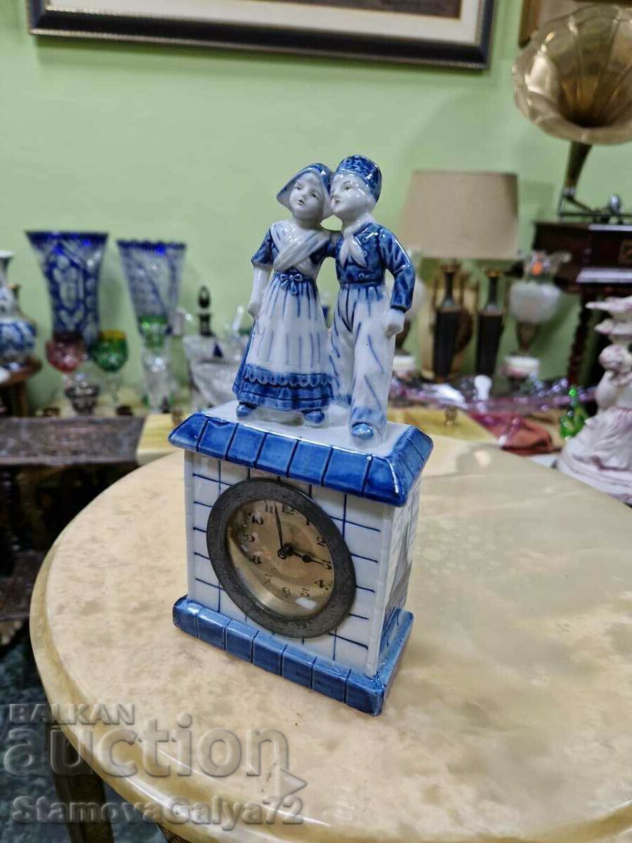 Collectible Dutch porcelain table mechanical clock - 5