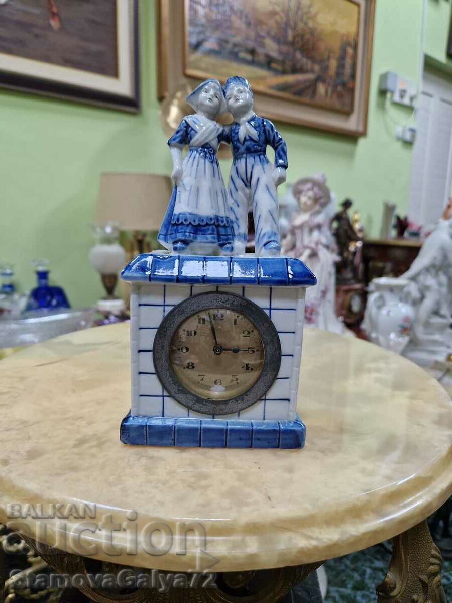 Collectible Dutch porcelain table mechanical clock