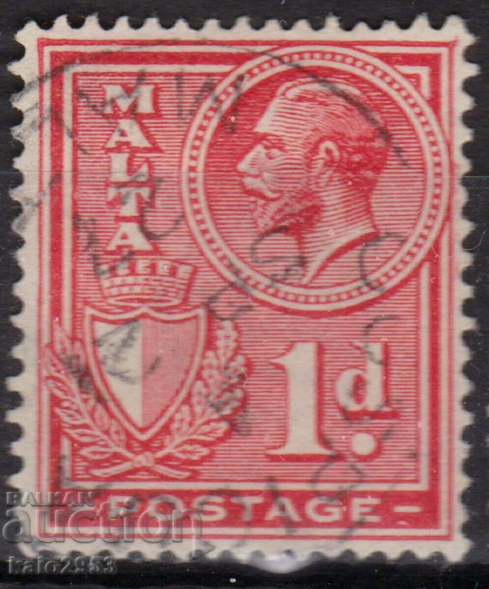 GB/Malta-1926-Regular-KE V+coat-of-arms-inscription "Postage", stamp