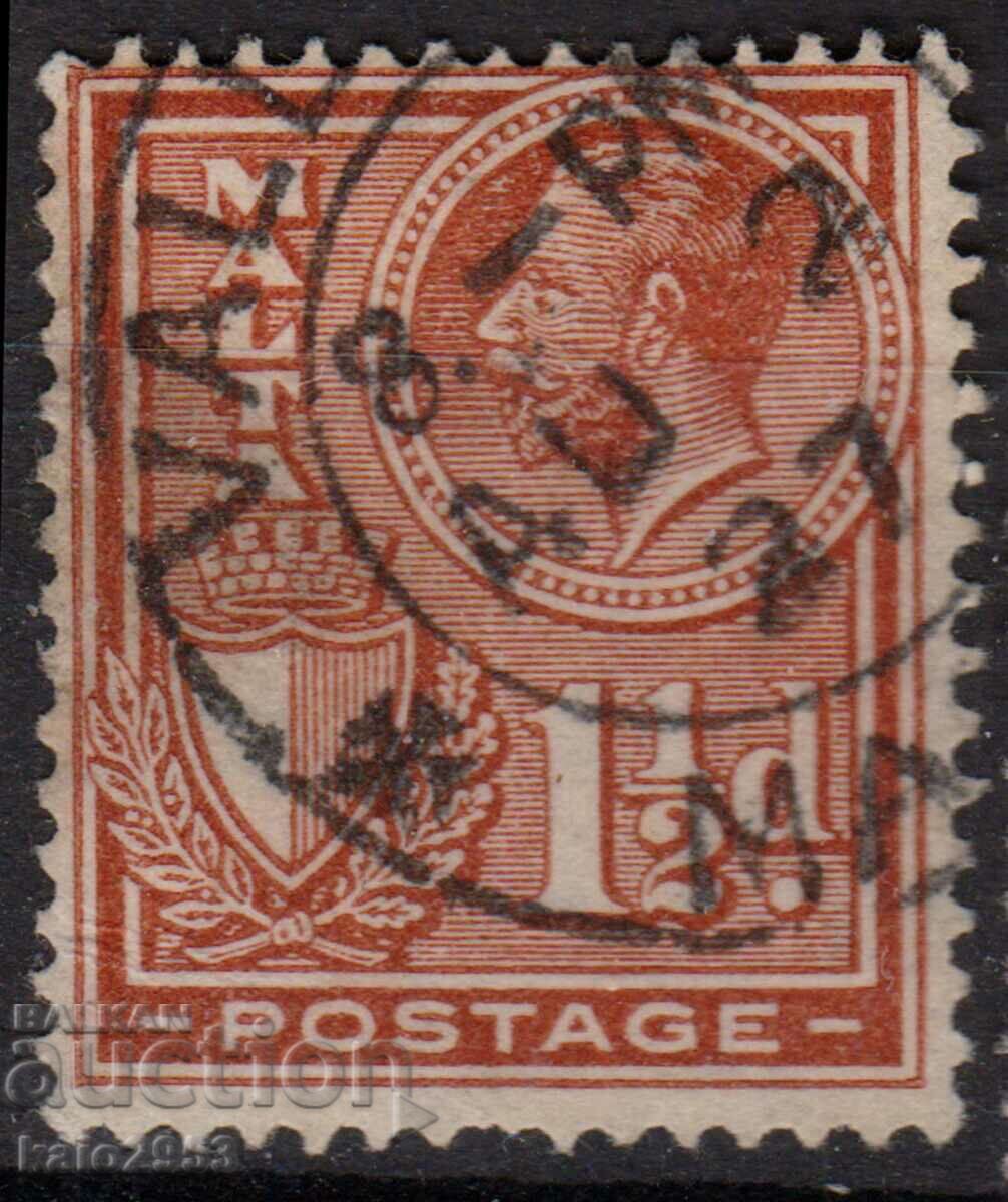 GB/Malta-1926-Regular-KE V+stamă-inscripție „Poștă”, ștampilă