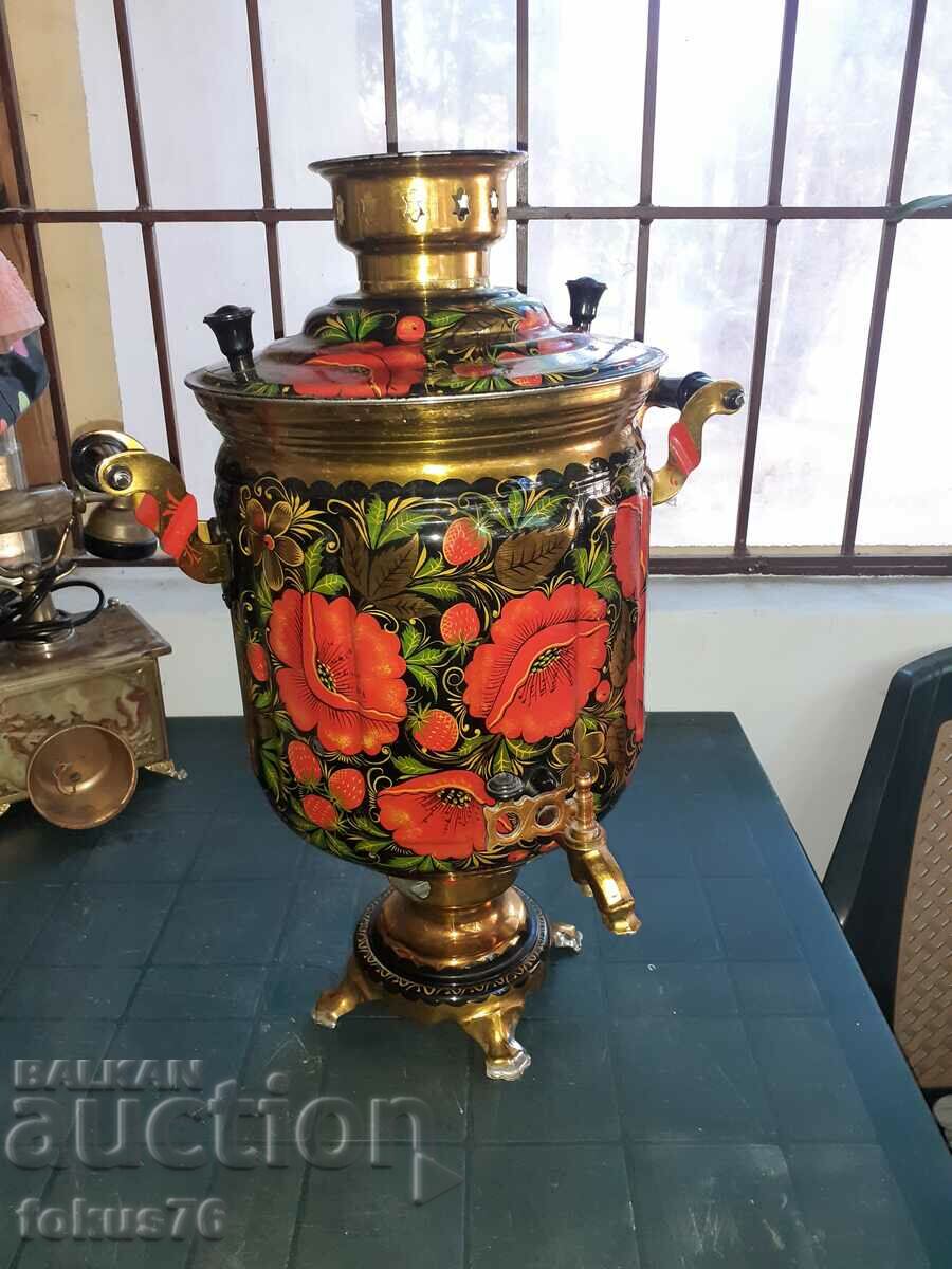 Amazing large Russian painted samovar teapot