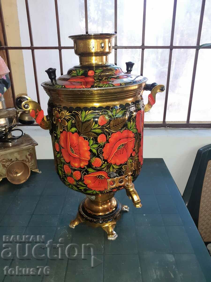 Uimitor ceainic samovar mare pictat rusesc