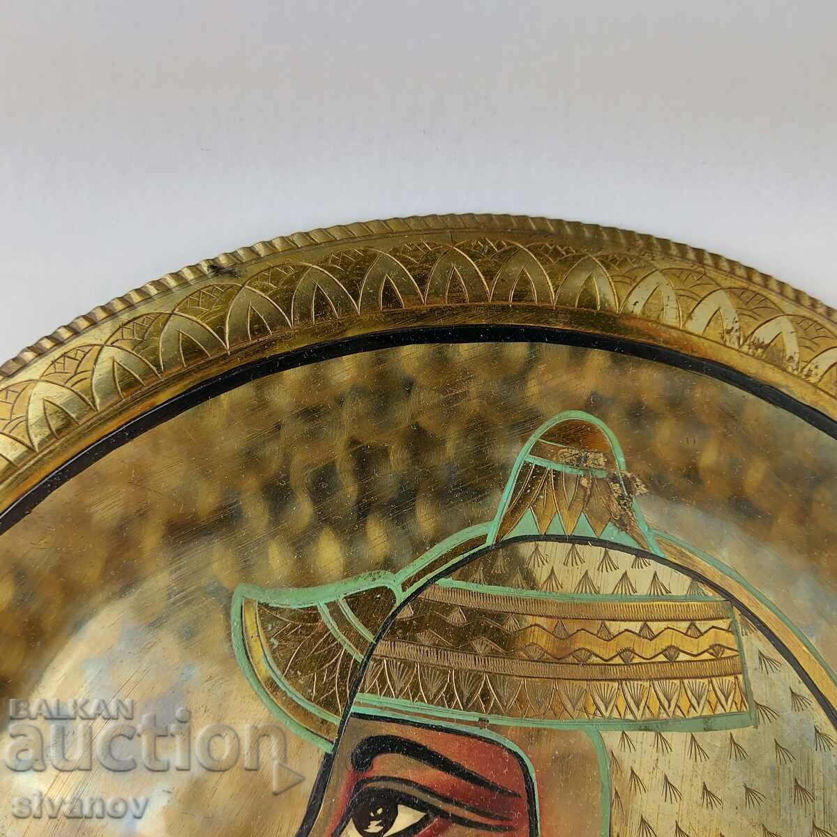 Auction  Old brass plate wall decoration with Cleopatra #5612