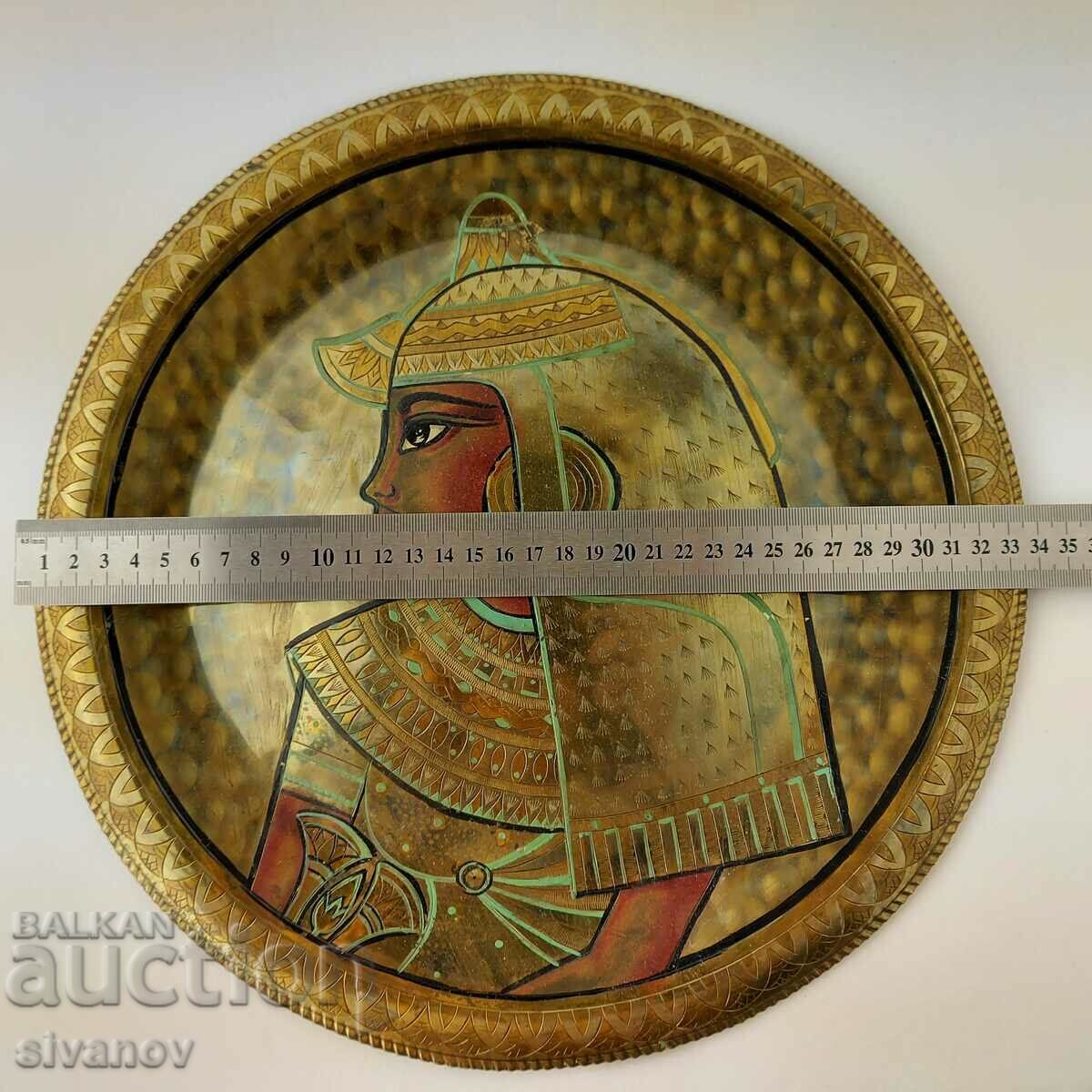 Old brass plate wall decoration with Cleopatra #5612 - 7