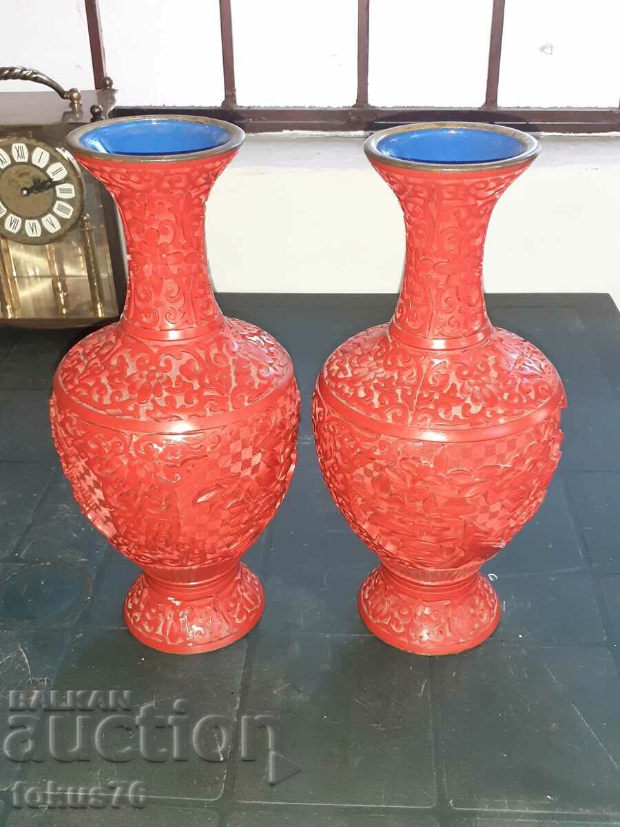 Cinnabar Laquer - a pair of lovely old Chinese vases unique - 5 Cinnabar Laquer - a pair of lovely old Chinese vases unique - 5