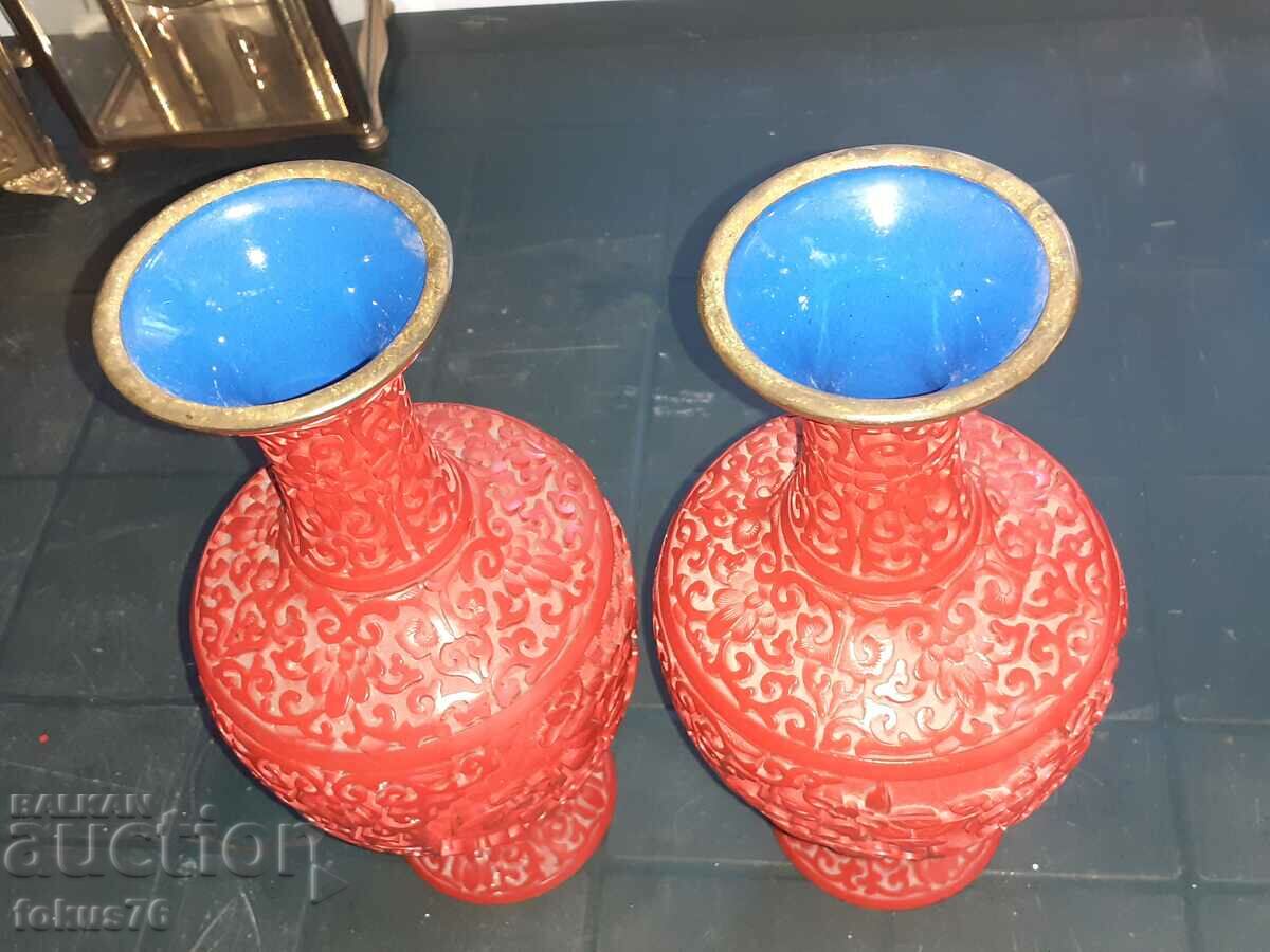 Cinnabar Laquer - a pair of lovely old Chinese vases unique - 6 Cinnabar Laquer - a pair of lovely old Chinese vases unique - 6