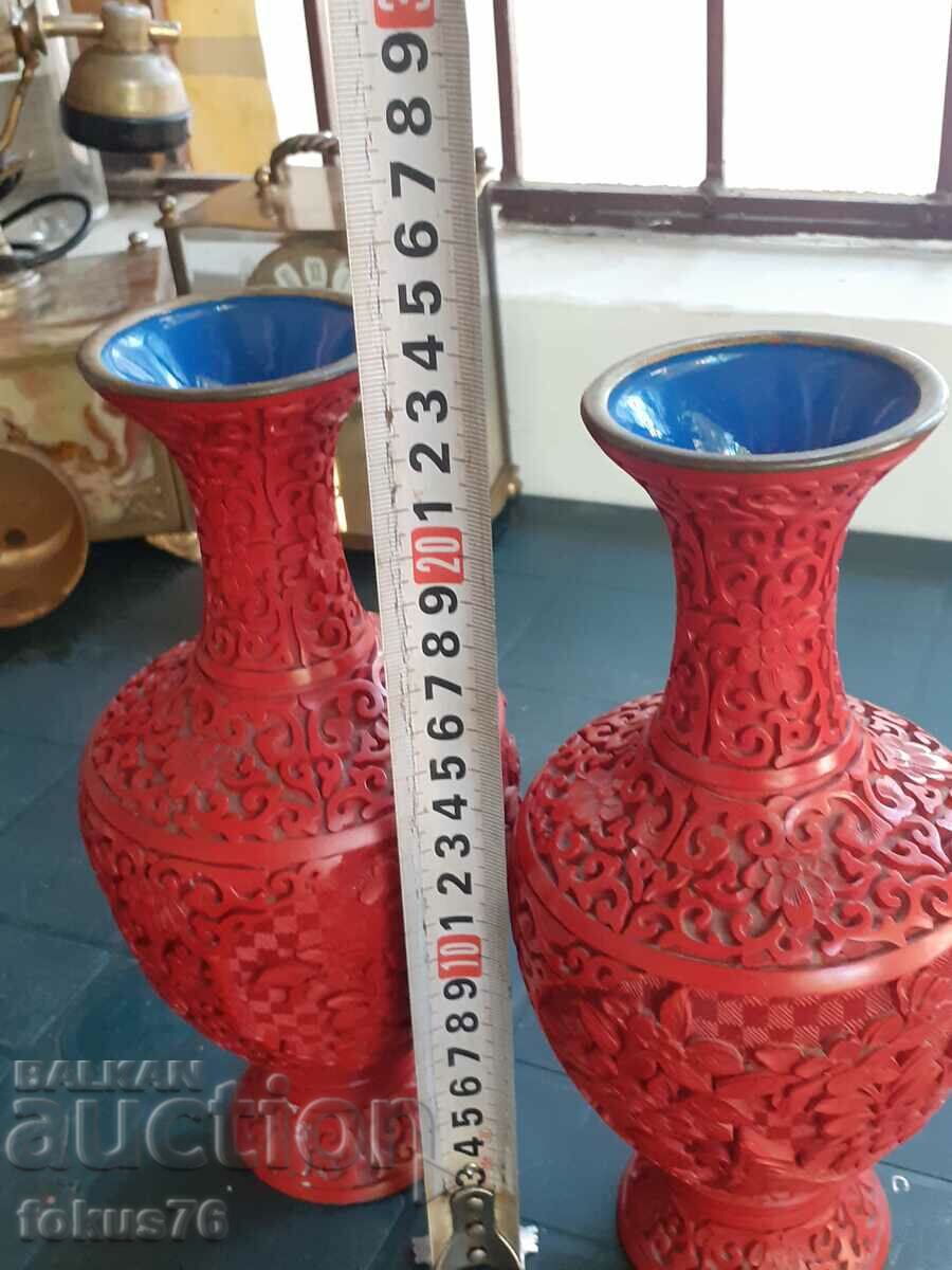 Cinnabar Laquer - a pair of lovely old Chinese vases unique - 7 Cinnabar Laquer - a pair of lovely old Chinese vases unique - 7