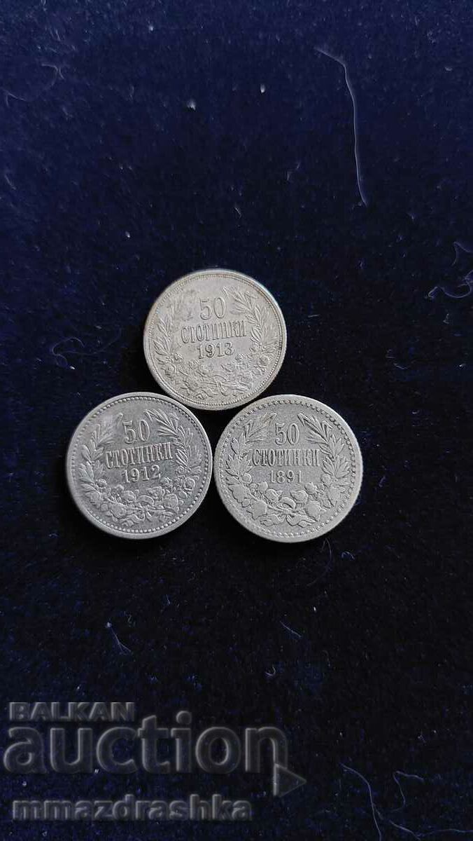 3 x 50 de cenți 1891, 1912, 1913 ani