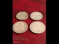 Lot of 4 pieces 15/20 kopecks, silver, Russia