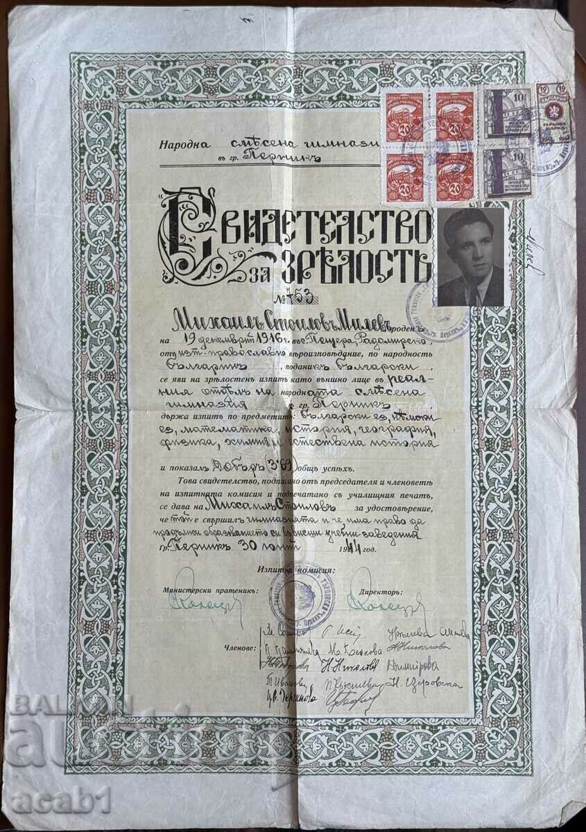 Certificate of Maturity Pernik