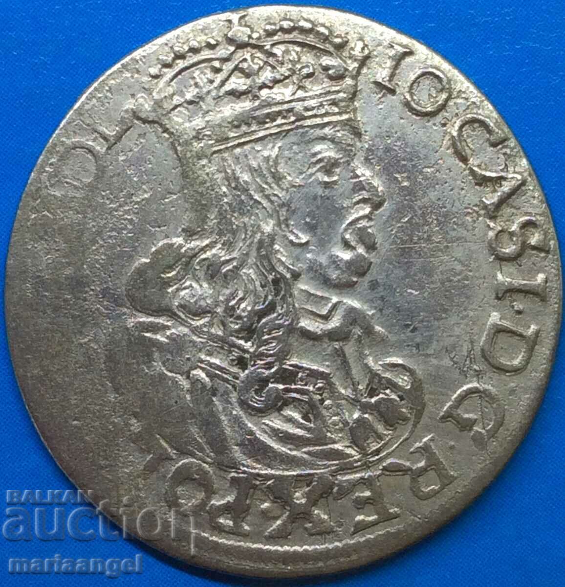 Krakow 6 Grosz 1663 Poland John II Casimir silver